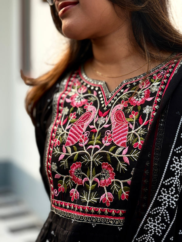 Anarkali Kurta Dupatta Set with beautiful prints and intricate embroidery