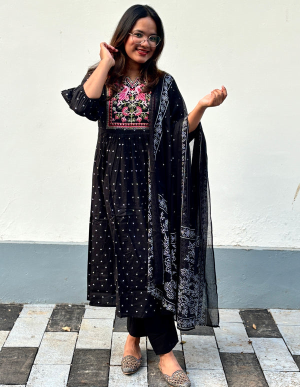 Anarkali Kurta Dupatta Set with beautiful prints and intricate embroidery