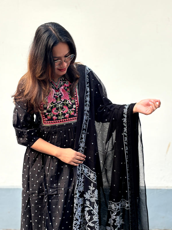 Anarkali Kurta Dupatta Set with beautiful prints and intricate embroidery