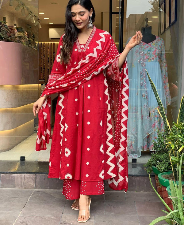 Cotton Full-Printed Dress with Printed Plazzo Border Handwork