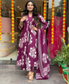 Pure Cotton Anarkali 3-Piece Set With Full Neck Embroidery