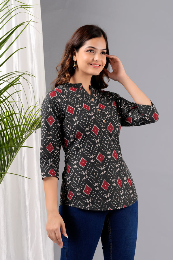 Black Printed Short Kurti