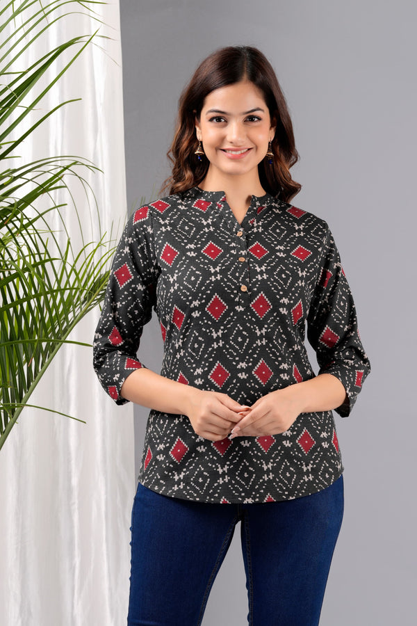 Black Printed Short Kurti