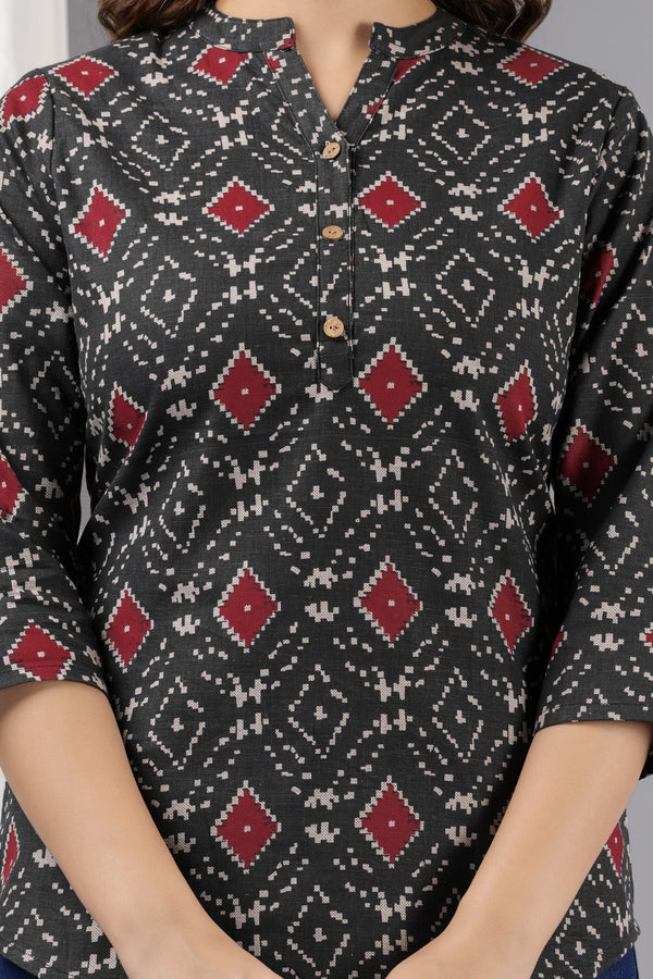 Black Printed Short Kurti