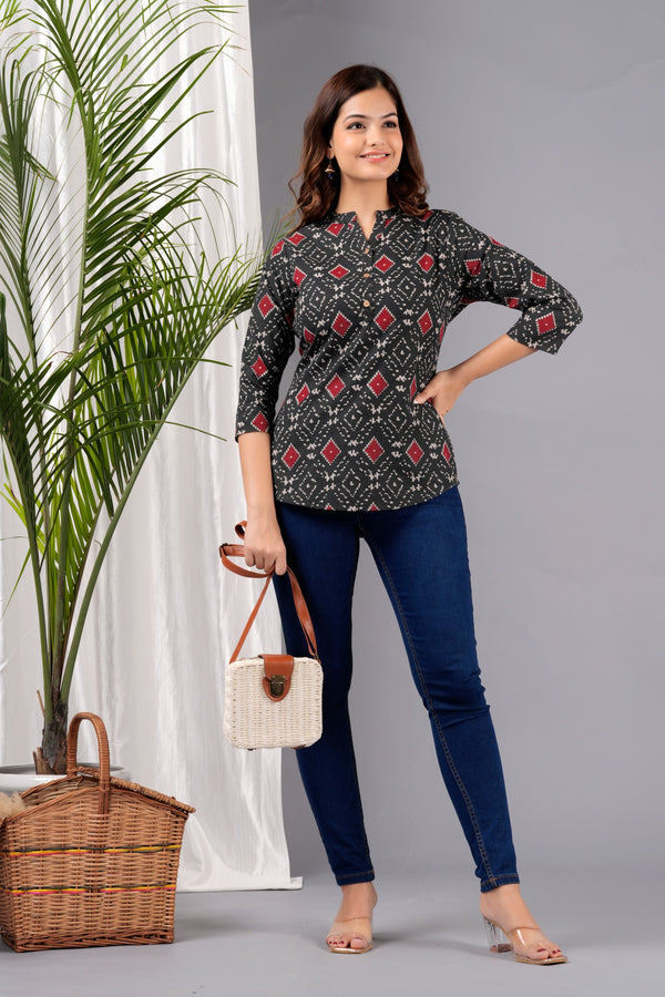 Black Printed Short Kurti