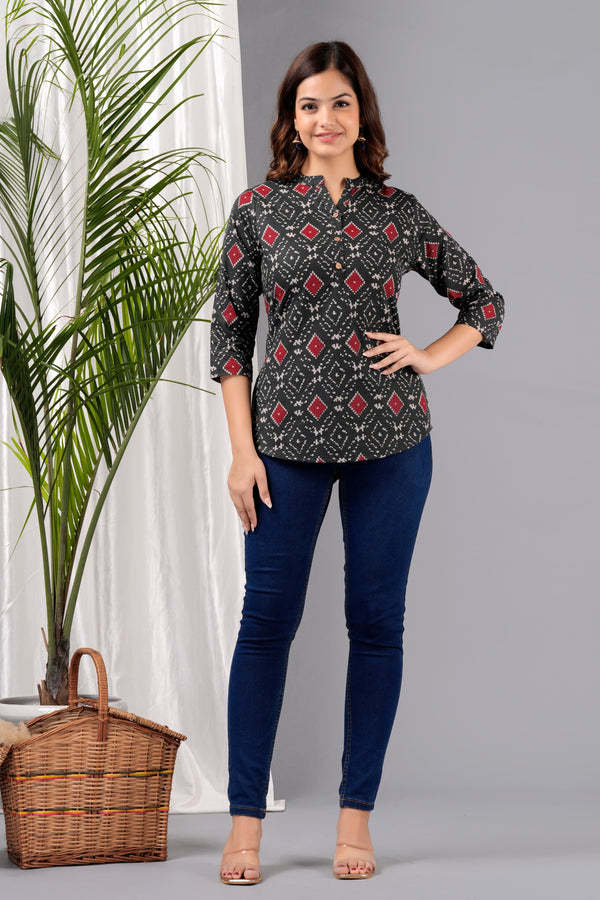 Black Printed Short Kurti