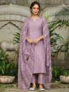 Lavender Silk Blend Yoke Embroidered Straight Kurta Set