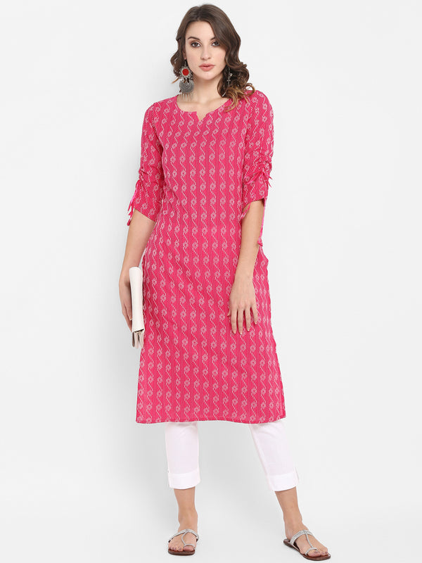 Pink Printed Everyday Cotton Kurta