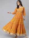 Yellow Cotton Printed Tiered Dress