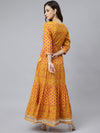 Yellow Cotton Printed Tiered Dress