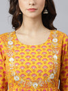 Yellow Cotton Printed Tiered Dress