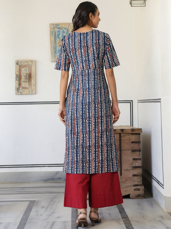 Indigo Cotton Block Printed Kurta
