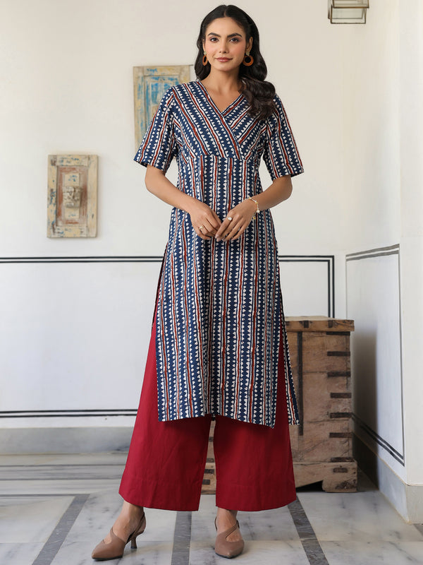 Indigo Cotton Block Printed Kurta