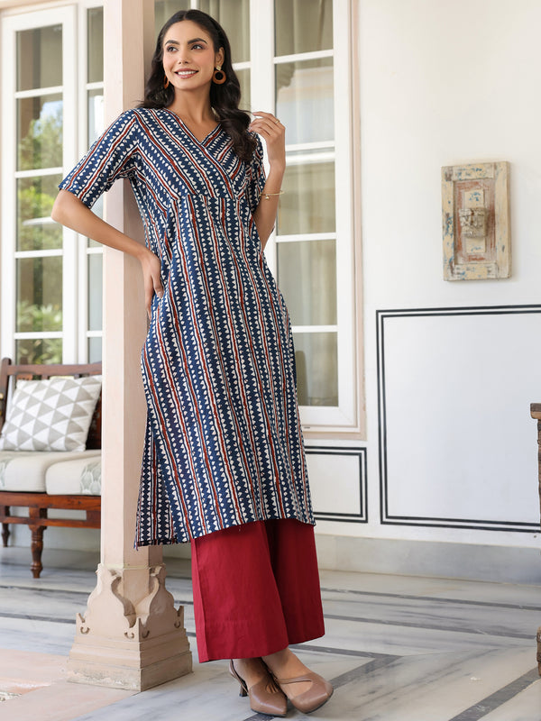 Indigo Cotton Block Printed Kurta