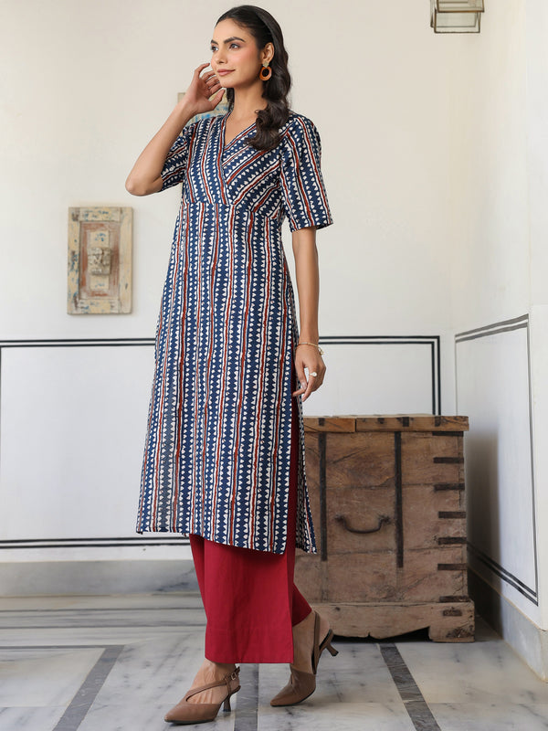 Indigo Cotton Block Printed Kurta