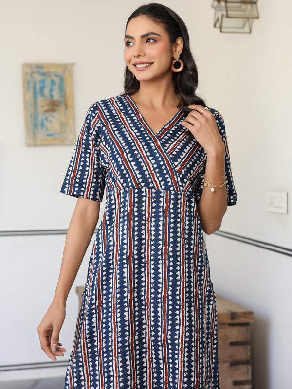 Indigo Cotton Block Printed Kurta