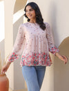 Peach Georgette Floral Print Flared Top