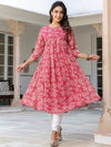 Dark Pink Georgette Floral Printed Gathered Tunic