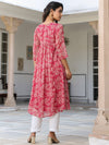 Dark Pink Georgette Floral Printed Gathered Tunic