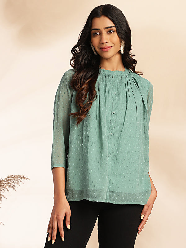 Sage Green Dobby Chiffon Top