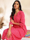 Pink Cotton Woven Design Gathered Kurta
