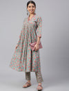 Pure Cotton Floral Printed A-line Kurta Set