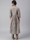 Pure Cotton Floral Printed A-line Kurta Set