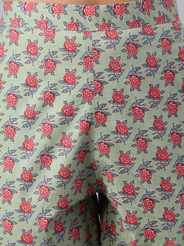 Pure Cotton Floral Printed A-line Kurta Set