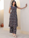 Black Pure Cotton Floral Printed A-line Kurta Set