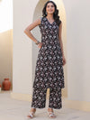 Black Pure Cotton Floral Printed A-line Kurta Set