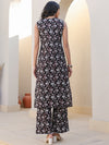 Black Pure Cotton Floral Printed A-line Kurta Set