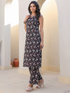 Black Pure Cotton Floral Printed A-line Kurta Set