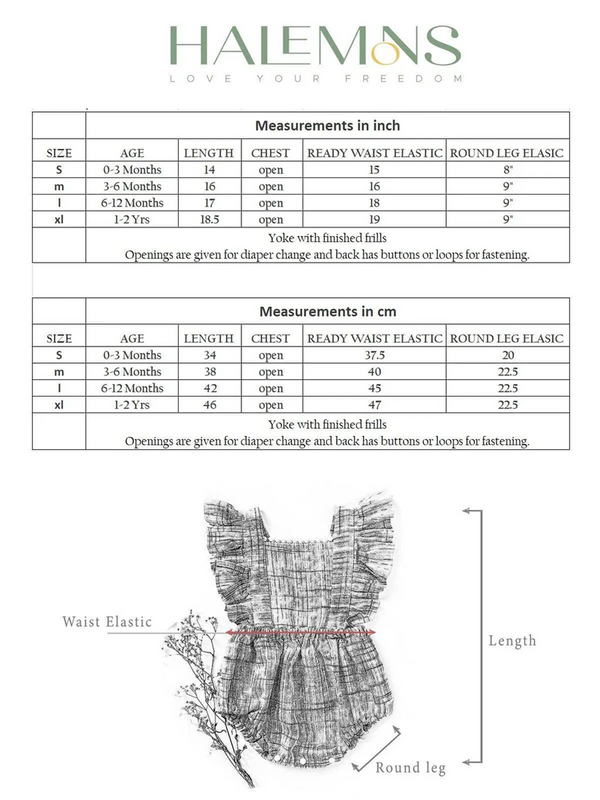 Halemons Kantha Cotton Frilled Romper, Diaper Opening & Back Straps - White