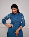 Teal Blue Kurta Set With Embroidery & Pintuck Detailing