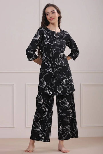 Black Printed Rayon Co-Ord Set
