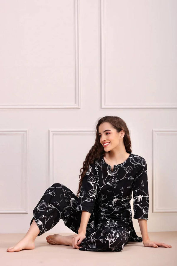 Black Printed Rayon Co-Ord Set