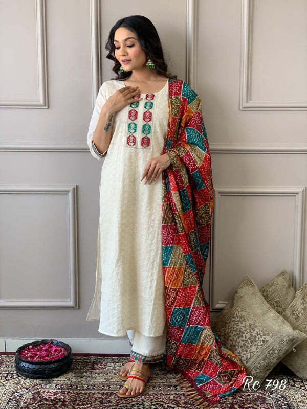 Cotton Schiffli Chikankari Kurta Set
