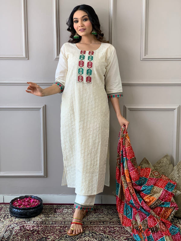 Cotton Schiffli Chikankari Kurta Set