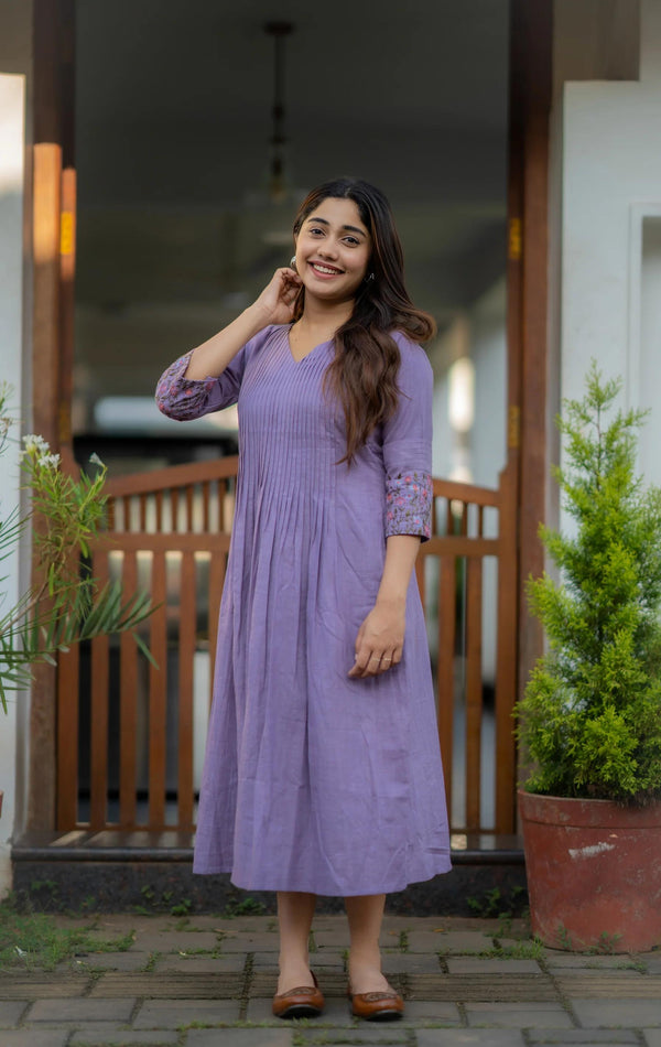 Lavender Cotton Embroidered & Printed Kurta