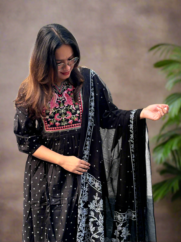 Anarkali Kurta Dupatta Set with beautiful prints and intricate embroidery