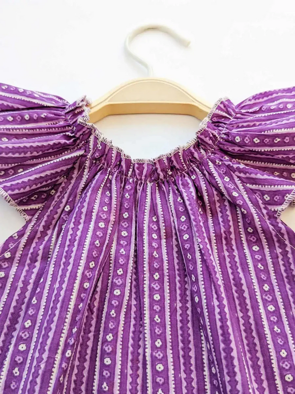 Halemons Baby Girl Cool Tulip Pure Cotton Floral Short Sleeve Jabla - Purple