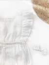 Halemons Kantha Cotton Frilled Romper, Diaper Opening & Back Straps - White