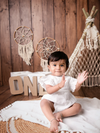Halemons Kantha Cotton Frilled Romper, Diaper Opening & Back Straps - White