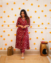 Red Kurta Set With Beautiful V-Neck Handwork Detailing