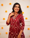 Red Kurta Set With Beautiful V-Neck Handwork Detailing