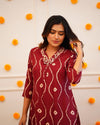 Red Kurta Set With Beautiful V-Neck Handwork Detailing