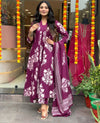 Pure Cotton Anarkali 3-Piece Set With Full Neck Embroidery