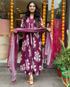 Pure Cotton Anarkali 3-Piece Set With Full Neck Embroidery