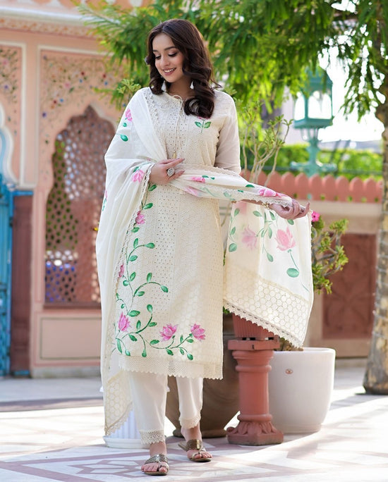Heavy Premium Chicken Schiffli Cotton Fabric Kurti Set