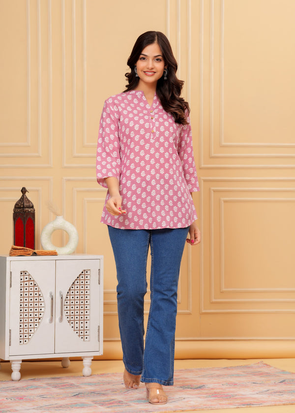 Pink Printed Short Kurti
